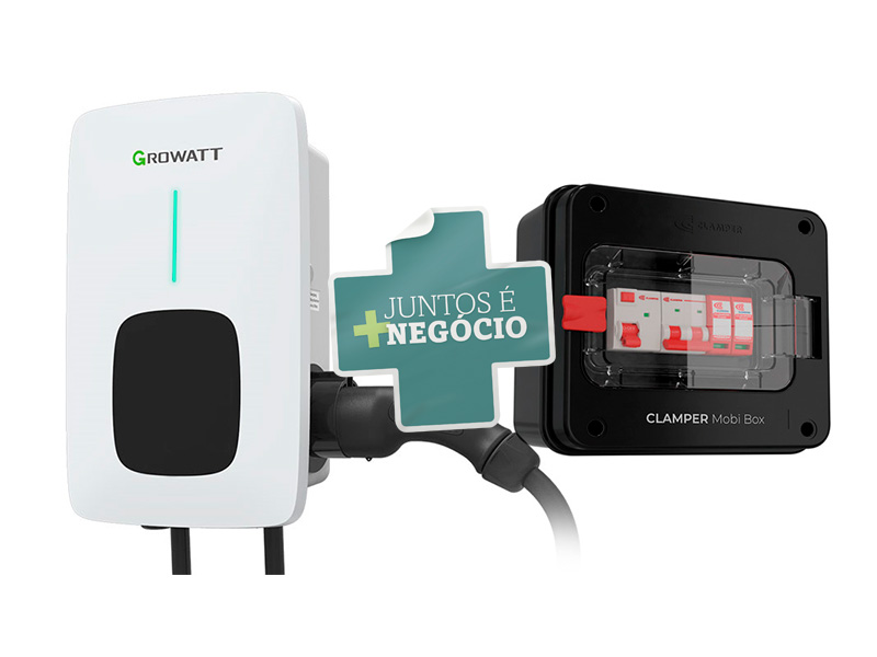 CARREGADOR VEICULAR WALLBOX GROWATT AC 7KW WIFI CABO T2 MONO220V + MOBI BOX CLAMPER 8KW MONO 220V