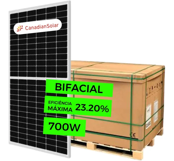 Pallet- 33 Unidades - Painel Solar 700 W Canadian Bifacial Monocristalino Halfcell Cell